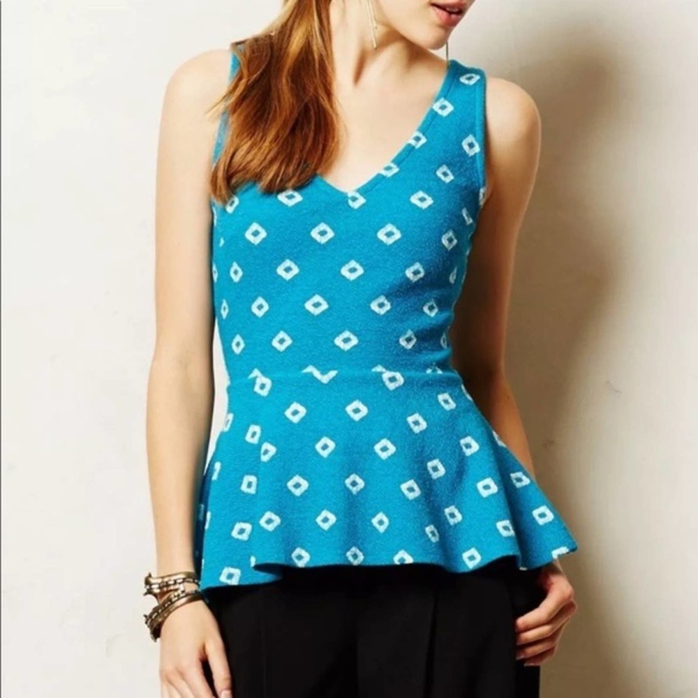Anthropologie Postmark Blue Flynn Blue Tie Back Sleeveless Peplum Top